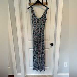 Blue Floral Maxi Dress with Pockets